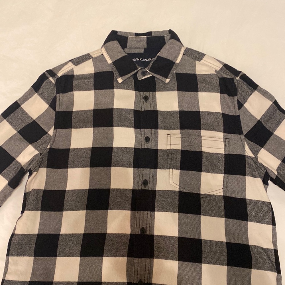 Mens Calvin Klein Jeans Black and White Check Flannel Button Down